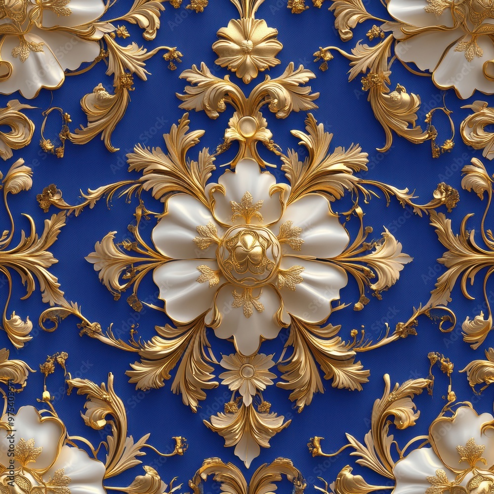 Canvas Prints Baroque Gold Floral Pattern.