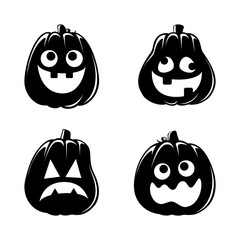 Jack O Lantern Silhouette Set. Cute Creepy Spooky Halloween Pumpkin Fall Autumn Sticker Print Illustration.