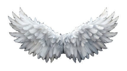Obraz premium White realistic angel wings with glowing halo on transparent background.