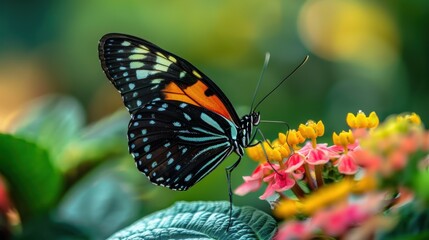 Fototapeta premium Butterflies border with flowers butterfly outdoors nature.