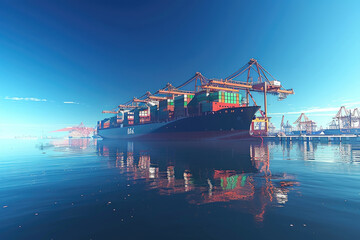 Large ports and container freight ships