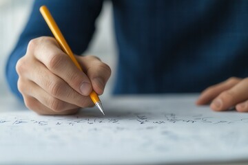 Close-up of hands writing mathematical equations on a whiteboard with motion capture