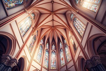 Obraz premium An ornate sanctuary rises gracefully against a bright sky, with its elaborate features and colorful glass casting radiant reflections.