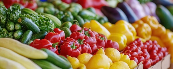 Close-up of fresh, organic produce at a farmer's market with vivid colors