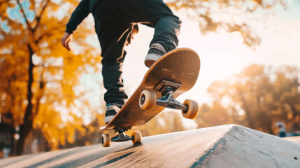 Low-angle shot of a skateboarder grinding on a metal rail