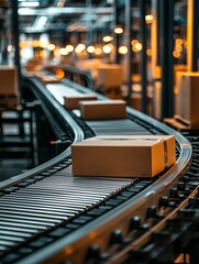 A sleek warehouse illustrates a cutting-edge distribution system with packages seamlessly moving along automated conveyor belts, highlighting superior efficiency and logistics.