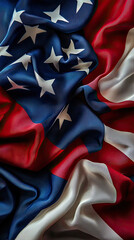 image features beautifully folded fabric pattern that resembles American flag, showcasing vibrant colors and intricate details. interplay of red, white, and blue creates striking visual effect that e
