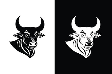 Bull head icon vector filled flat sign, Symbol logo illustration black white background.