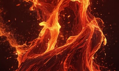 Fototapeta premium a close-up view of a fiery, swirling flame with intense orange and red hues, accompanied by small sparks and embers.