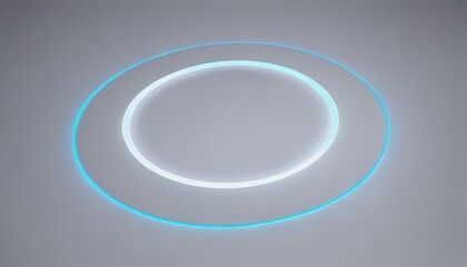 a white circle with a blue outline, set against a gray background.