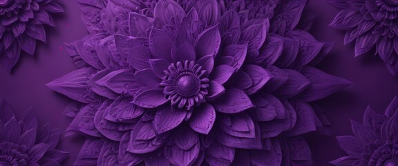 Obraz premium A close-up view of a large, intricate purple flower with a central bloom surrounded by smaller flowers, set against a dark purple background.