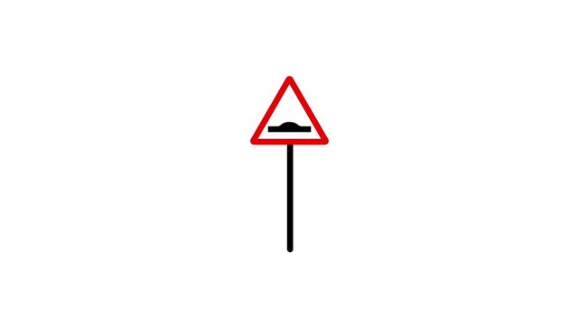 Traffic signal speed breaker sign animation. Speed breaker road sign simple design. animated of on car slow down sign, 4k