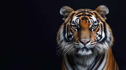 Obraz premium Tiger portrait on dark background, wildlife photography concept
