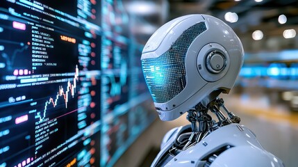 Technology at Work: Robot Coding and Analyzing Stock Graphs in Real-Time with AI and Live Financial Updates