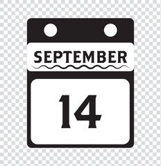 14 September calendar icon text page monthly web design on red, white and black background vector, icon, or illustration with the month of September 14
