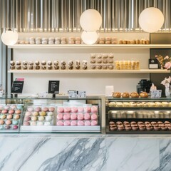 Macarons in Bakery Display.