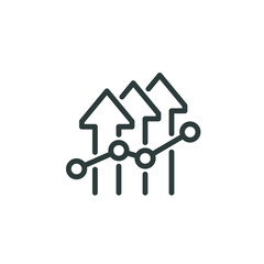 Progress, increase productivity, manufacturing analyse, capacity process, efficient grow outline icon. Line sign graph and arrows up. Vector isolated pictograms on white background editable stroke.
