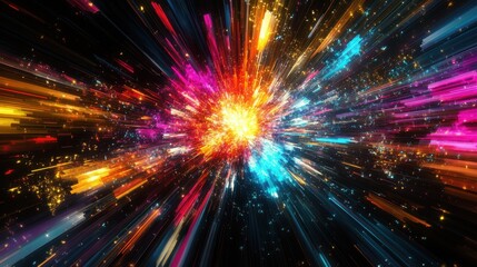 Fototapeta premium Vibrant Neon Energy Burst, a dynamic display of explosive colors and luminous light, capturing the essence of movement and vitality in an abstract form.