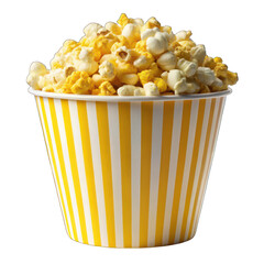 A yellow and white striped bucket of popcorn isolated on transparent background
