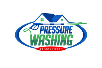 Pressure Washing lettering logo with home concept