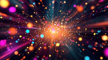 Fototapeta premium Vibrant Digital Light Patterns, dynamic bursts of color and intricate designs emerge brilliantly against a deep black backdrop, captivating and mesmerizing the viewer's gaze.