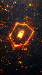 Fototapeta premium A glowing firewall symbol on dark background represents digital security and protection. This striking image conveys sense of safety in digital realm