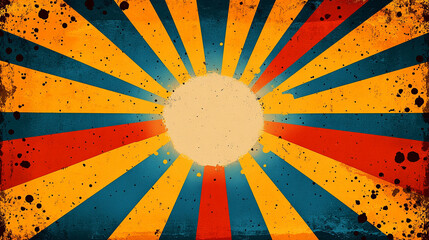 A vibrant graphic featuring rays emanating from a central sun, creating a retro feel.