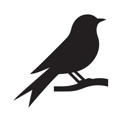 Simple cute shape of a bird sitting on a stick  logo icon , symble , had , clip art  silhouette vector isolated on white background