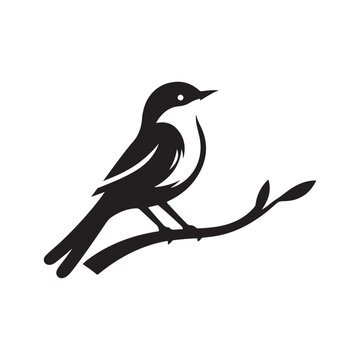 Simple cute shape of a bird sitting on a stick  logo icon , symble , had , clip art  silhouette vector isolated on white background