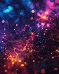 Obraz premium Vibrant abstract background with colorful lights and glowing particles, perfect for technology or digital themes.