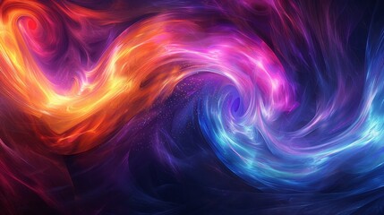 Vibrant abstract swirl in orange and blue tones, creating a sense of movement and energy in a mystical cosmic background.