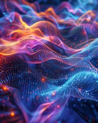 Fototapeta premium Vibrant abstract waves of color with glowing points, creating a stunning digital landscape that evokes energy and motion.