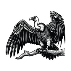 hand drawn illustration of vulture bird. black and white vulture bird vector illustration, black outline