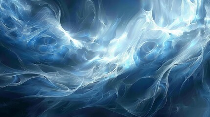 Fototapeta premium A mesmerizing abstract cloud of blue and white ethereal swirls, evoking a sense of tranquility and depth in the digital composition.