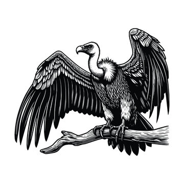 recommend clip art: hand drawn illustration of vulture bird. black and white vulture bird vector illustration, black outline