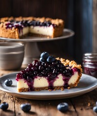 Blueberry crumble cheesecake with a rich, creamy filling and a buttery crumble topping
