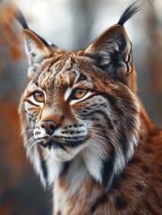 Obraz premium Eurasian Wildcat, Lynx lynx, Close Up in Forest Wilderness