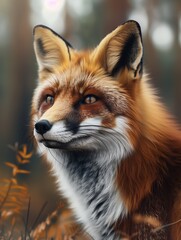 Fototapeta premium Red Fox, Vulpes vulpes, Wild Fox Wildlife Close Up in Forest
