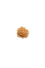 Closeup organic whole raw mustard seeds isolated on a transparent background from above with...