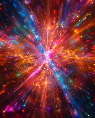 Fototapeta premium A vivid explosion of colors and light creating a mesmerizing cosmic effect, ideal for backgrounds and designs.