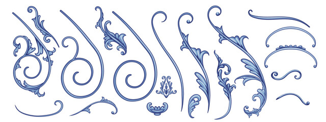 Set of decorative elements in Baroque style	