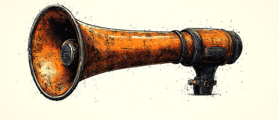 Vintage megaphone with a rusty orange finish, perfect for artistic projects or historical references in media and design.