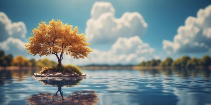 Beautiful landscape with water and clouds.