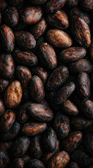 Obraz premium rich dark texture of roasted cacao beans creates visually appealing and inviting scene, showcasing their unique shapes and colors