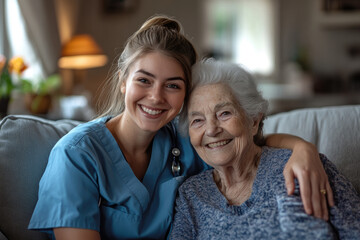 Obraz premium Young female nurses and elderly people in the hospital