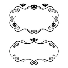 Halloween Decorative frame Vector silhouette, adding pumpkins bat pictures frames, Black and White rectangle creepy scary curly Elegant embellishment border elements decoration
