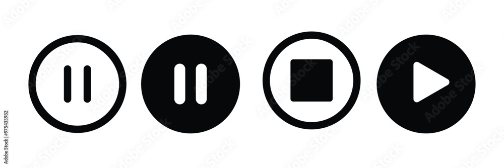 Poster media player button icons set. paly & pause icon collections. ui elements. music player buttons. vid