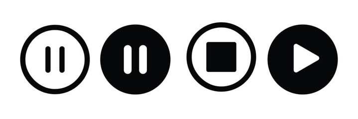 Media player button icons set. paly & Pause icon collections. Ui elements. Music player buttons. Video controls button play, pause.