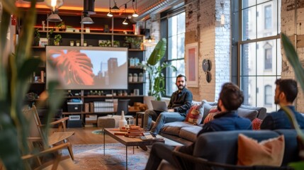 Fototapeta premium Futuristic Tech Startup Presenting Disruptive Business Models to Investors