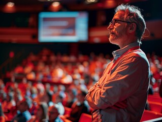 Motivational Keynote Speaker Inspiring Audience in Packed Conference Hall